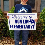 Reese Hargrove and his Bon Lin Elementary sign